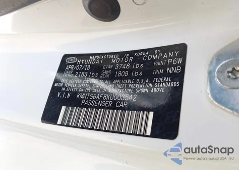 2019 Hyundai Veloster 2.0 Premium z USA, uszkodzony, nr VIN KMHTG6AF8KU003542